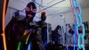 BTS: Neon-Lit Alien Latex Lab - Standing Fisting In A Latex Sack
