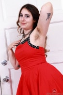 Gigi Red Dress Big Hairy Pussy Spreads gallery from ATKHAIRY by GB Photography