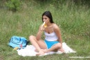 Lusty Brunette Masturbating Outdoor