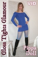Pippa In Blue Dress With Electric Blue Sheer Glossy Tights