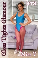 Miss V Blue Leotard With Pink Glossy Legwear - BTS video from GLOSSTIGHTSGLAMOUR by Mike Fieldhouse