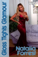Natalia Forrest Red Evening Dress With Red Crotch-less Glossy Legwear & Surprise JOI - VID