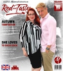 Rue Bourbon in Red Unshaved Autumn Temptation With Her Big Rack Loves Cock video from MATURE.NL