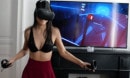 Carolina Abril Enjoying Beatsaber In VR