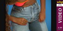 Ebony pisses her jeans