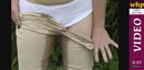 Nicky O pees  her light-coloured pants