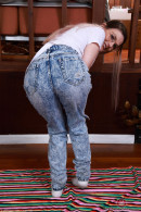 Riley Rose Cute Jeans Strip And Hairy Pussy Spreading gallery from ATKHAIRY by GB Photography - #1