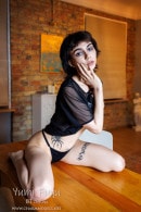 Yumi Fuyu Emo Girl In A Sheer Black Top On The Kitchen Table