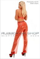 Chacha in Elasticated Straight Cut Plastic Trousers gallery from RUBBEREVA by Paul W